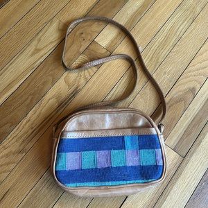 Vintage The Elephant Walk hand crafted leather and woven crossbody